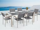 Table De Jardin Acier Inox - Plateau Granit Triple Bois 220 Cm Avec 8  Chaises En Textile Beige - Grosseto serapportantà Salon De Jardin En Granit