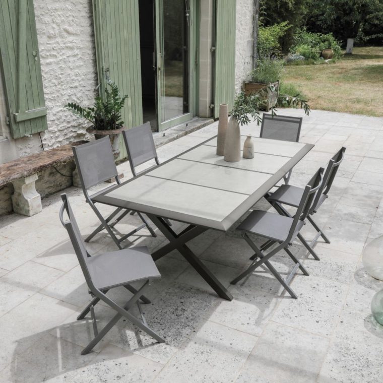 Table De Jardin Aluminium Et Céramique 220 Cm intérieur Table Céramique Jardin