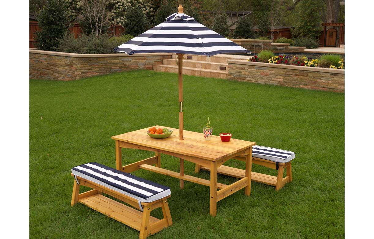 Table De Jardin Enfants Avec Bancs Et Parasol Kidkraft 00106 avec Table De Jardin Pour Enfant