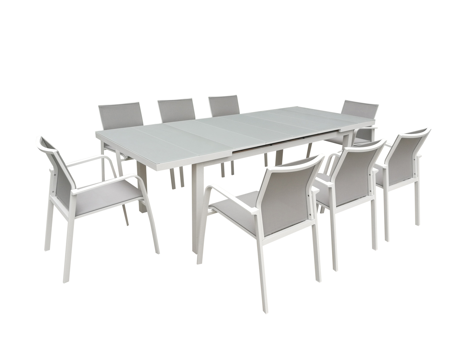Table De Jardin Extensible Nice 180/240Cm En Aluminium Blanc Gris Et  Plateau Verre Blanc Gris destiné Table De Jardin En Aluminium Extensible