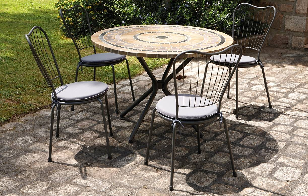 Table De Jardin Mosaique Ronde En Pierre + 4 Chaises encequiconcerne Salon Jardin Mosaique