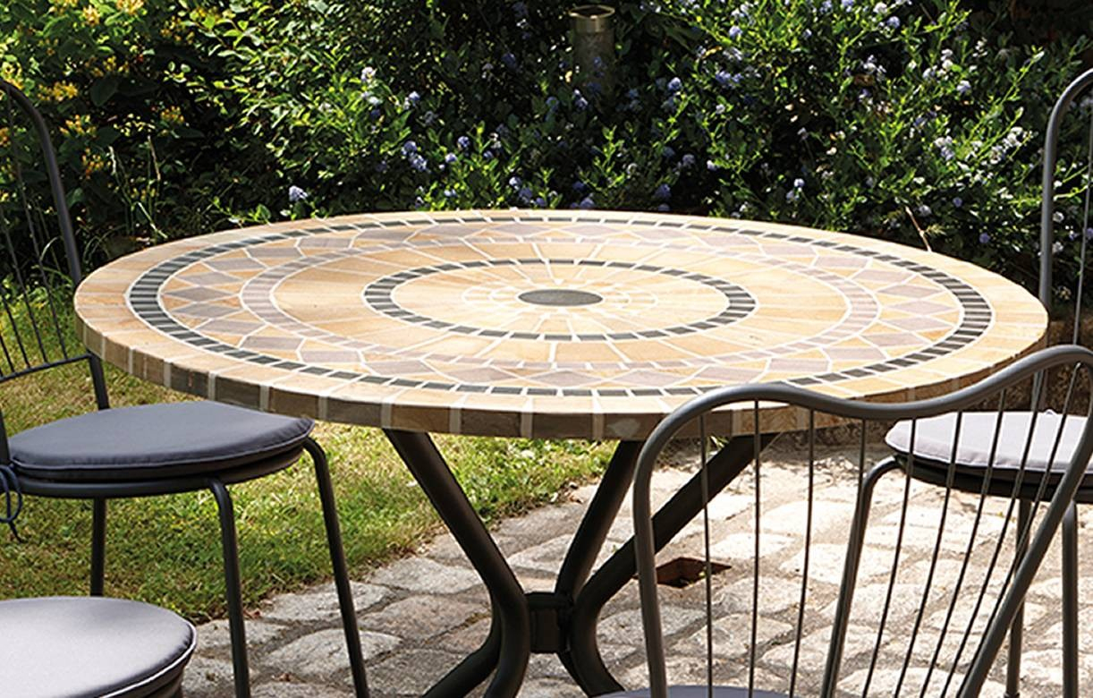 Table De Jardin Mosaique Ronde En Pierre + 4 Chaises tout Salon Jardin Mosaique