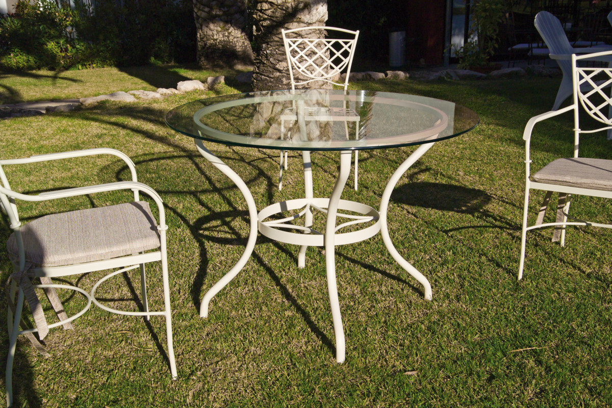 Table Repas De Jardin En Métal Fer Forgé Et Plateau En Verre pour Mobilier De Jardin En Fer Forgé