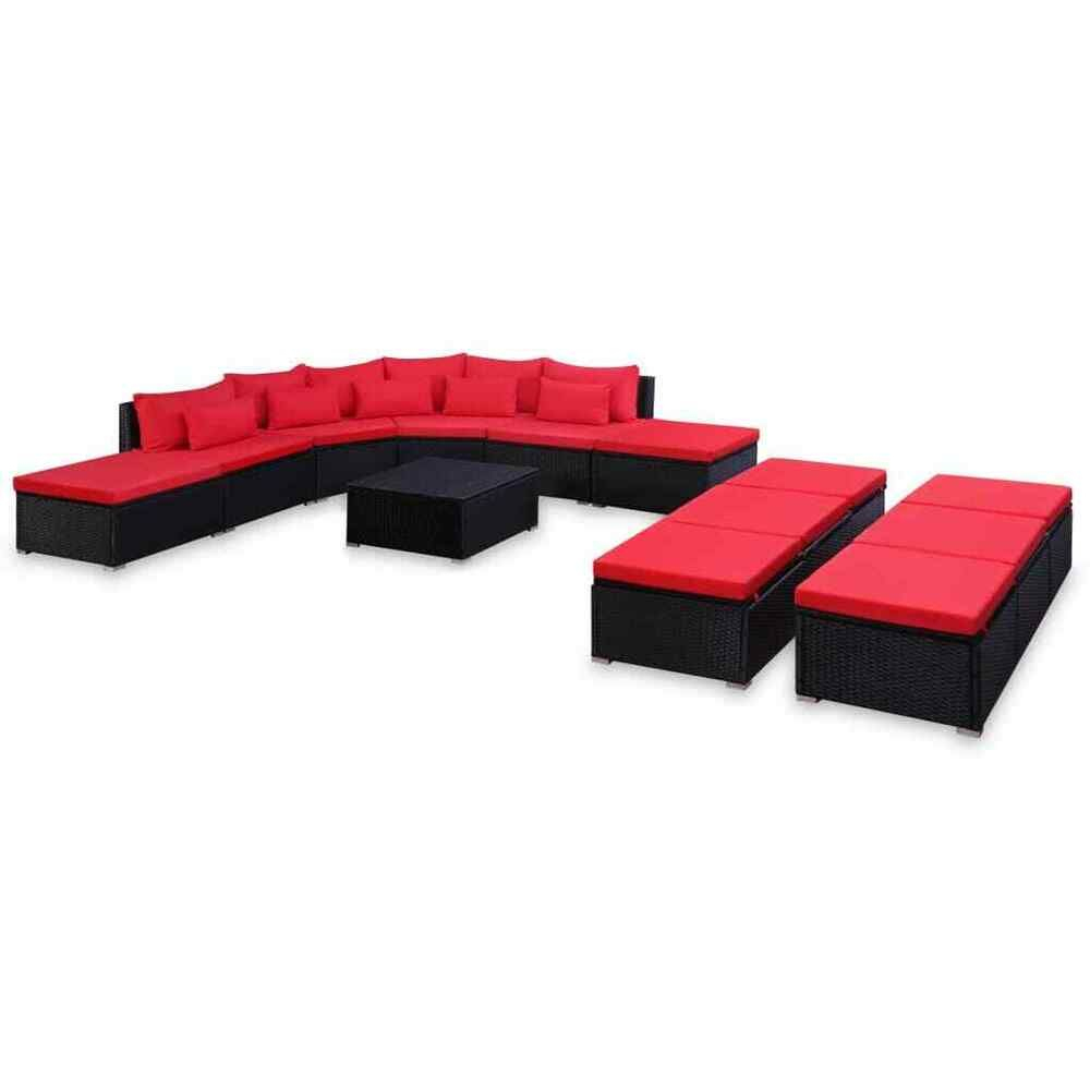 Vidaxl Mobilier De Jardin 9 Pcs Coussins Résine Tressée ... encequiconcerne Salon De Jardin Rouge