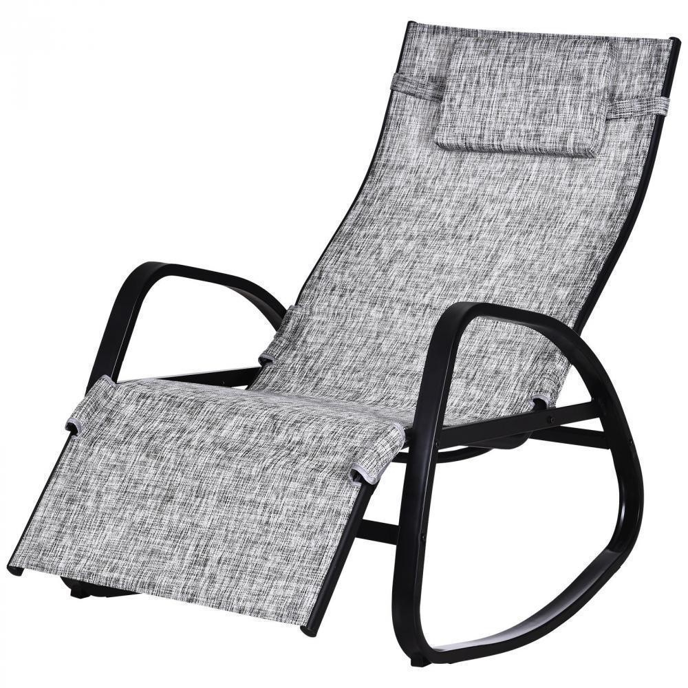 Fauteuil À Bascule Dossier Inclinable Réglable Chaise Longue Pliable Dim.  69L X 64L X 110H Cm Métal Époxy Noir Textilène Gris Chiné pour Chaise Longue Gifi