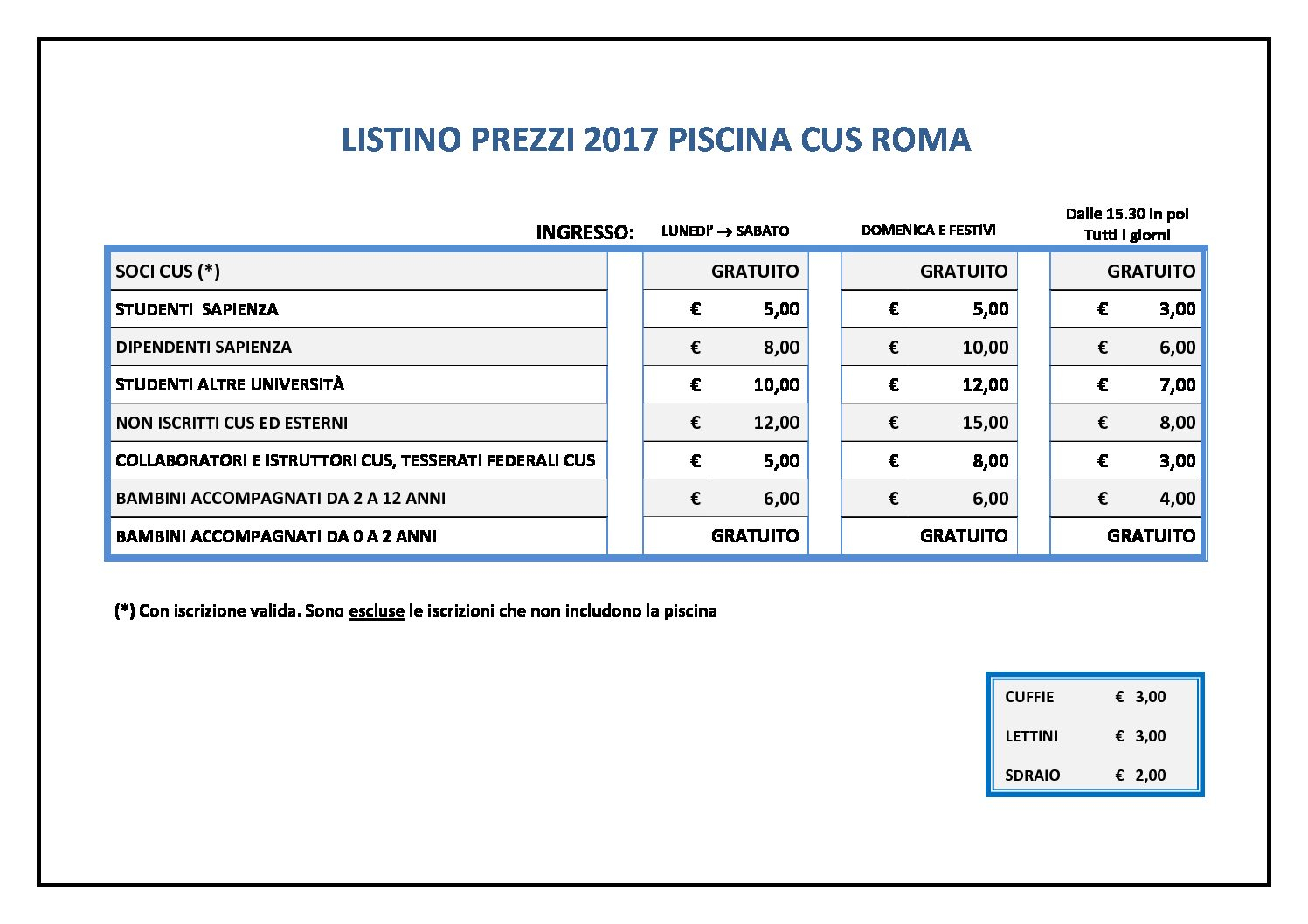 Piscina Cus Roma – Listino Prezzi | Cus Roma Asd avec Cus Piscine