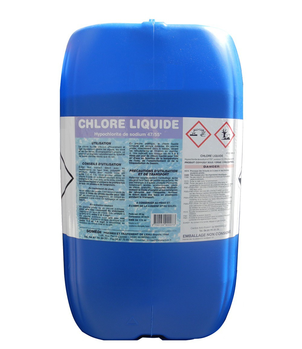 Javel Chlore Liquide 47/55 En 20 L tout Taux De Chlore Piscine