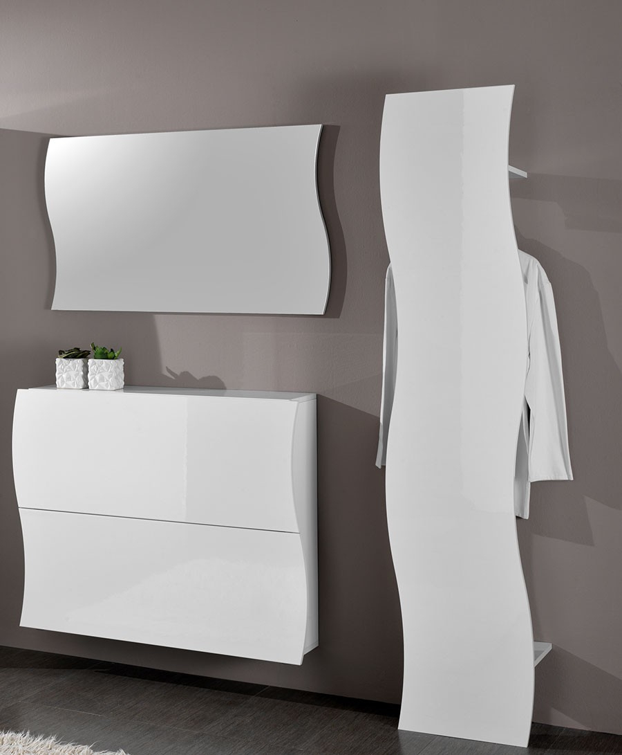 Meuble D'Entrée + Miroir Blanc Laqué Design Swell intérieur Meuble D'Entrée Design Italien