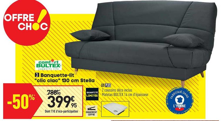 Offre Banquette Lit Clic Clac 130 Cm Stella Comfort Bultex ... serapportantà Banquette Lit Domino Conforama