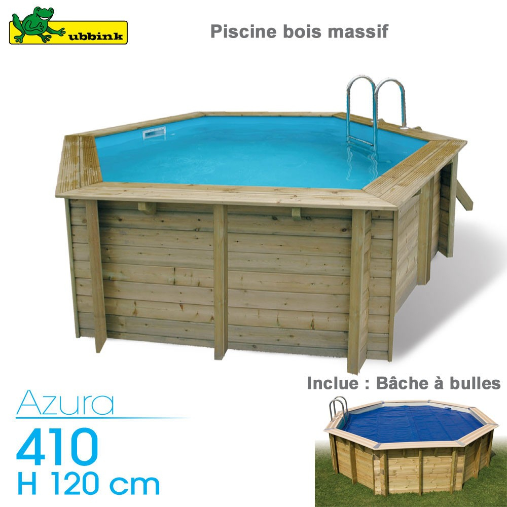 Piscine Bois Azura 410 - H 120 Cm - Avec Bache À Bulles destiné Piscine Bois Discount