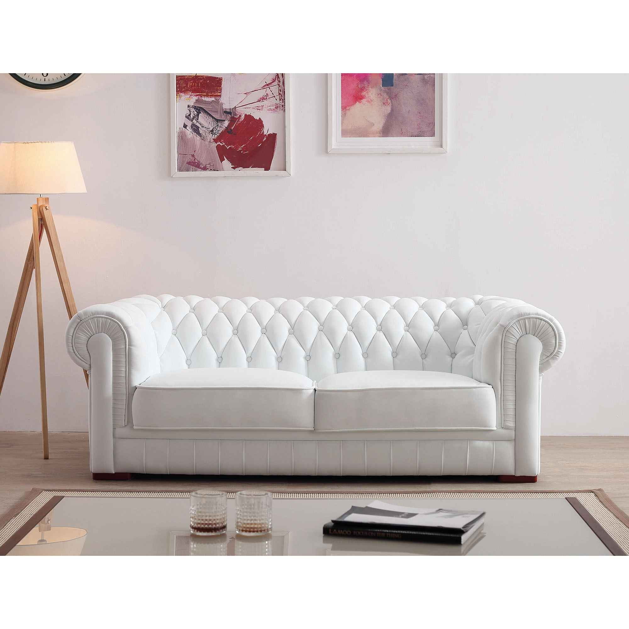 3_Canape Capitonne 3 Places Blanc Chesterfield Can 2220 ... dedans Canapé 3 Places Chesterfield Cuir