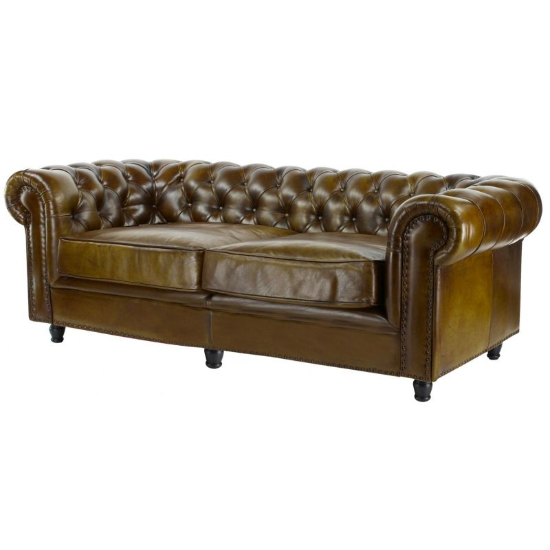 Canapé Chesterfield Cuir Vert Olive | 3 Places avec Canapé Chesterfield Cuir Occasion
