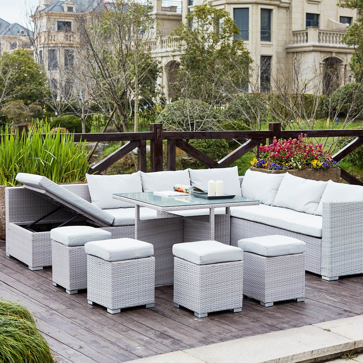 Gwandi Gris/Blanc : Salon De Jardin Encastrable En Résine ... avec Salon De Jardin Finlandek