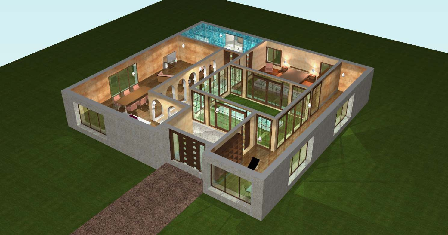 Plan Maison Plain Pied Avec Patio | Plan Maison 3D, Plan ... pour Toit Sweet Home 3D