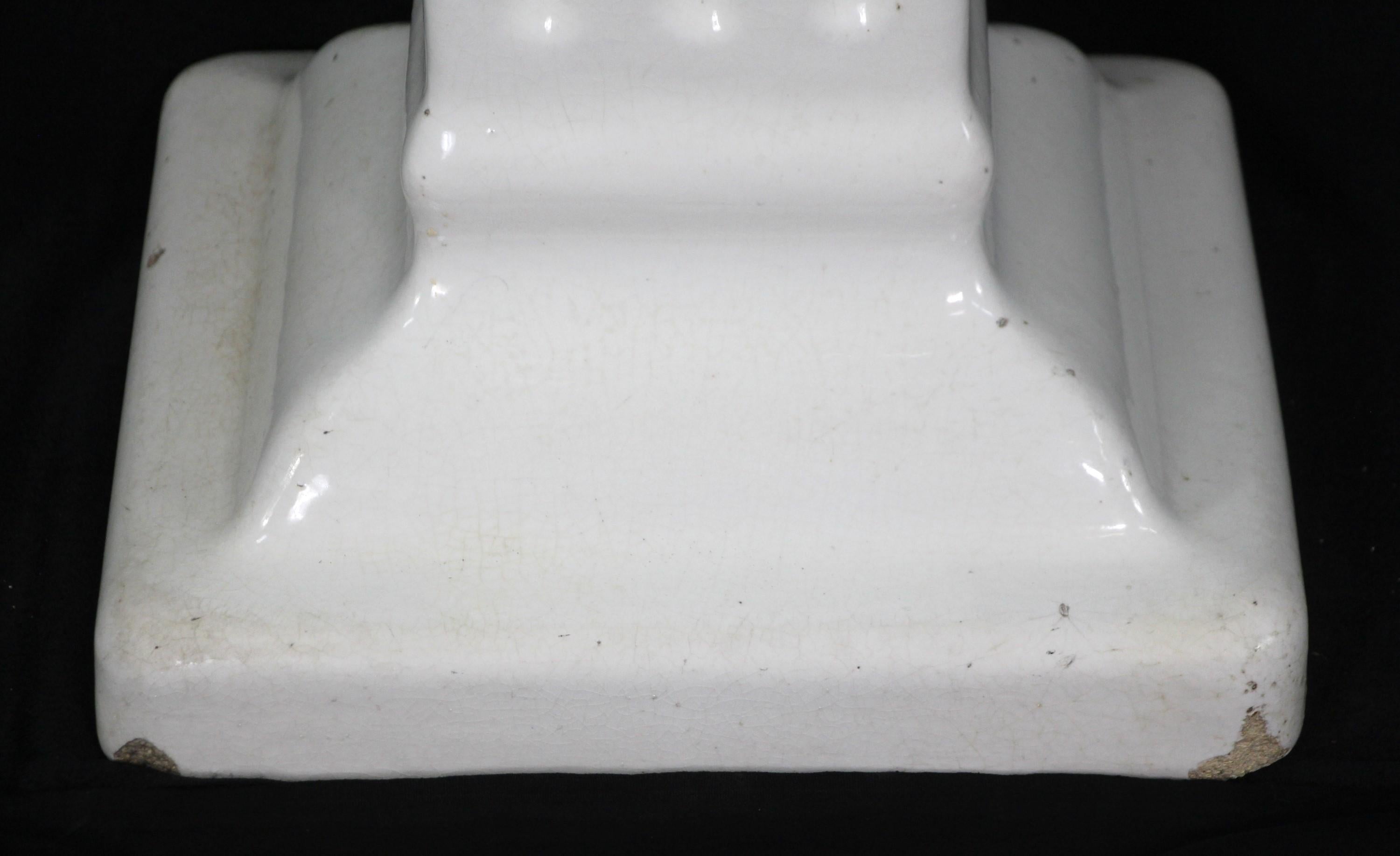 Antique Pedestal Sink in Earthenware with White Porcelain Glaze, Fluted