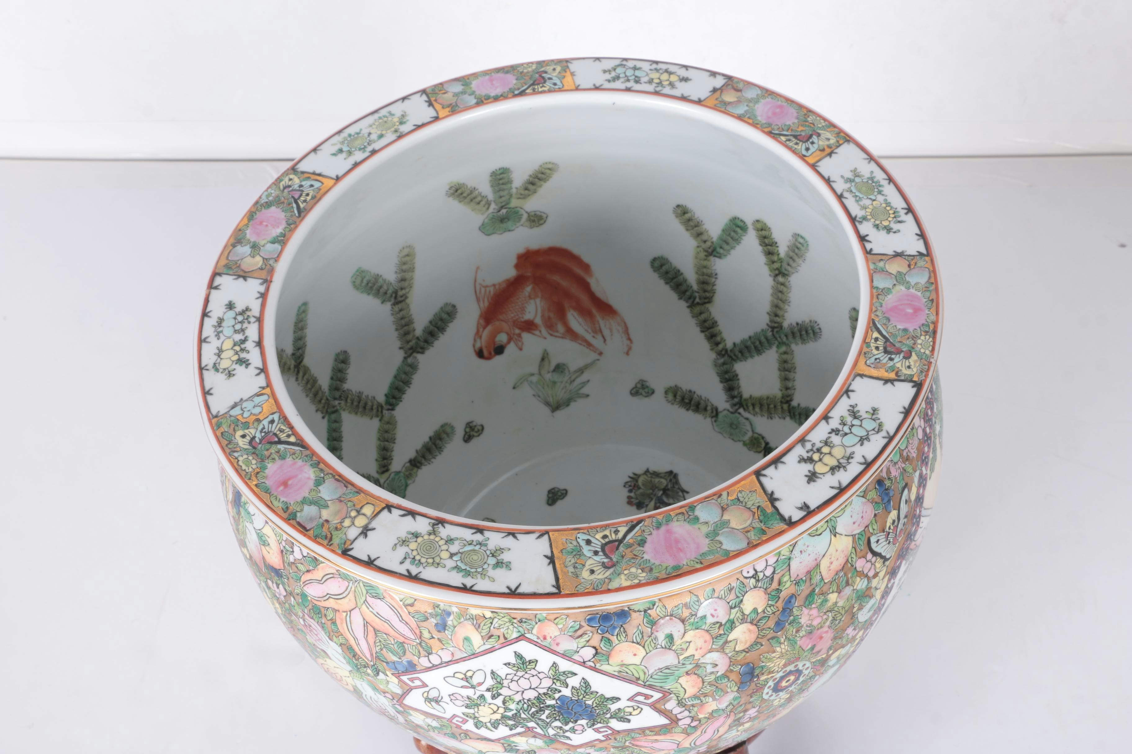 Chinese Ceramic Fish Bowl Planter with Stand : EBTH
