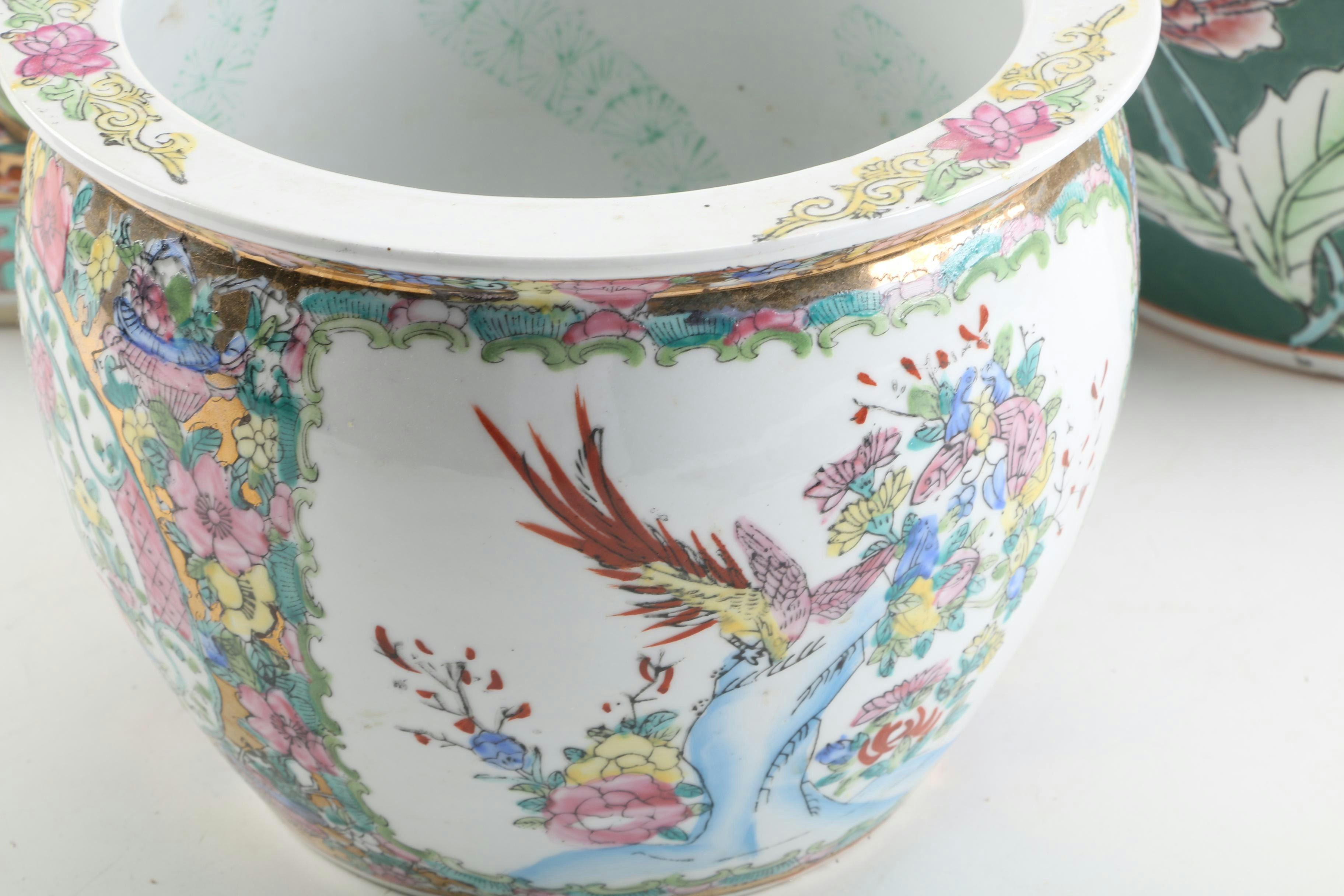 Chinoiserie Floral Ceramic Fishbowl Planters | EBTH
