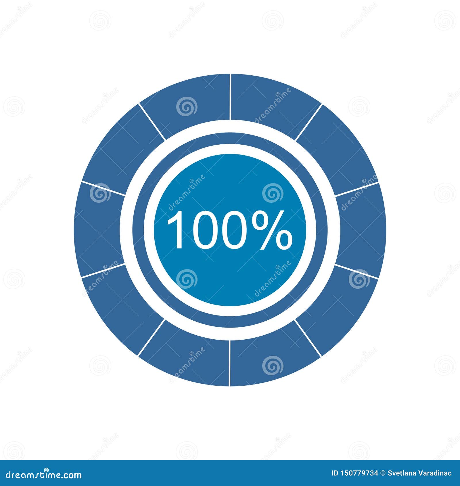 Blue Pie Graph and Chart with 100 Percentage. Stock Vector
