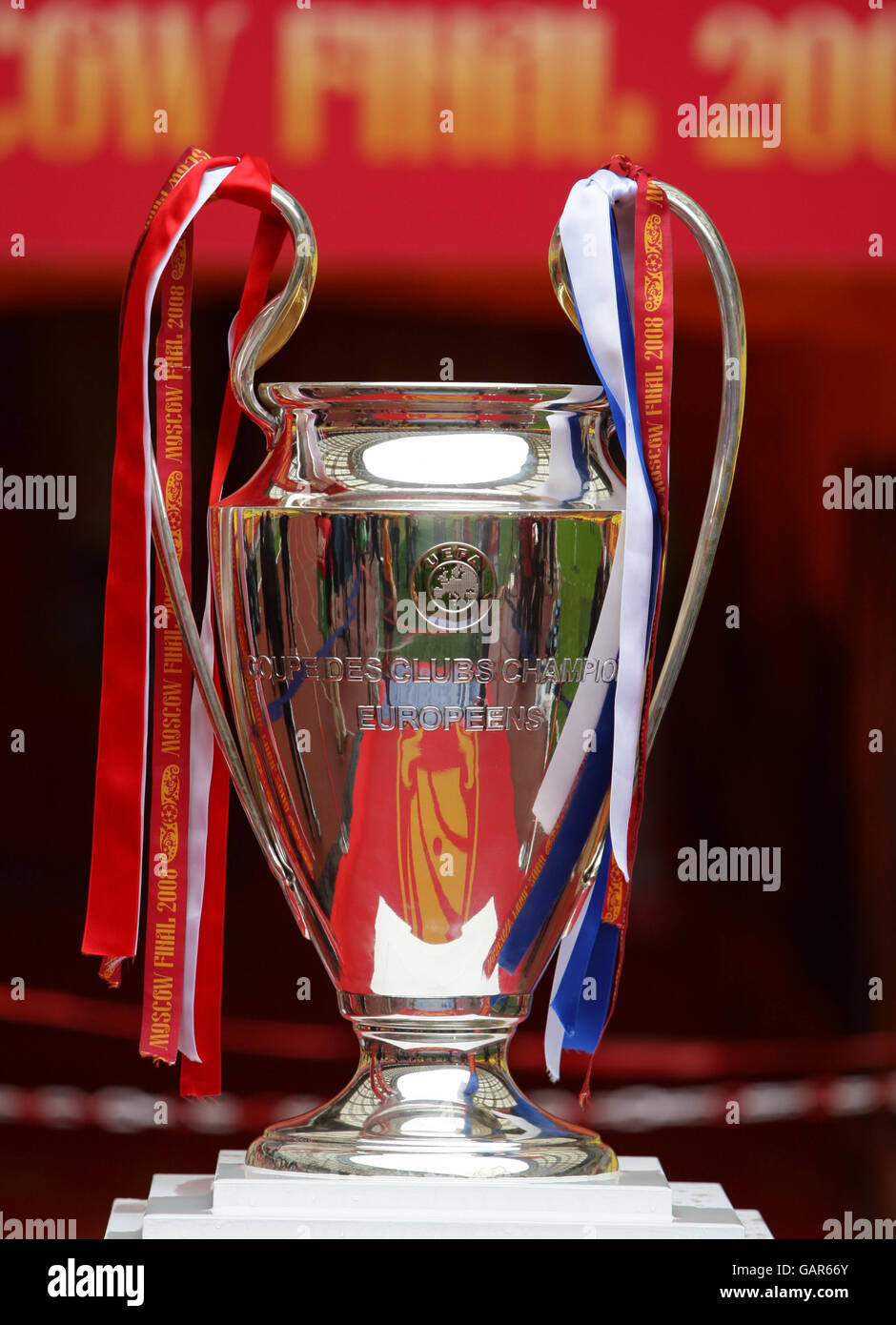 The UEFA Champions League Trophy on display ahead of the UEFA Champions